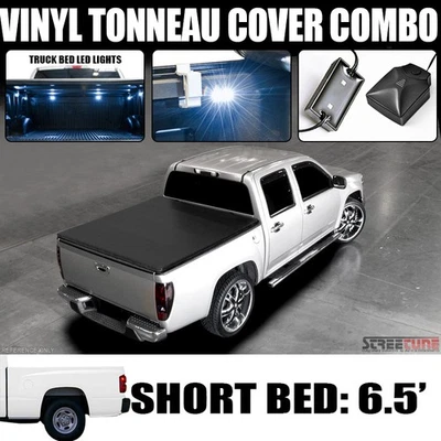 For 97-04 Dodge Dakota 6.5 Ft 78" Bed Hidden Snap Tonneau Cover+White LED Lights - Image 1 of 4