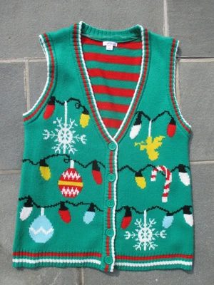 Suéter CHALECO CHALECO Bombillas ORNAMENTOS Caramelo XHILERATION NAVIDAD VERDE Vacaciones NAVIDAD M Foto 1 de 4