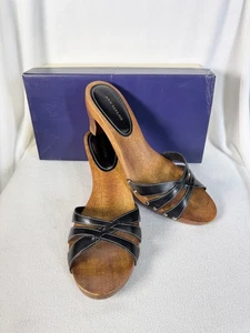 Ann Taylor Eliza Dark Brown Leather Wooden Platform Sandals Women’s Size 10M - Picture 1 of 5