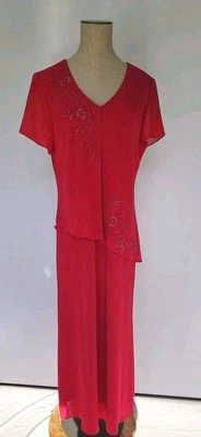Vestido de Noche de Fiesta Colección Dressbarn Rojo Rosa Bordado Brillante Gasa Talla 14 Foto 1 de 4