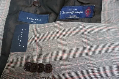 Boglioli Beige Negro Cuadros Zegna Lana Tropical 2 Piezas Traje Chaqueta Pantalón 42 52EU NUEVO Foto 1 de 4
