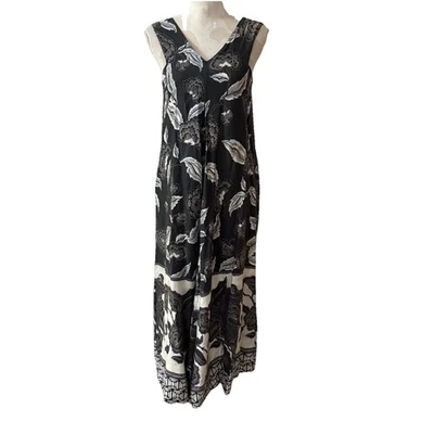 Anthropologie Floreat Soha Gray White Floral Maxi Dress Size XS Pockets - Image 1 of 4
