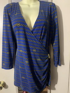 Damen Michael Kors 3/4 Arm V-Ausschnitt Blau Shirt Oberteil Stretchig Größe L - Bild 1 von 4