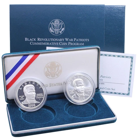 1998 S Black Revolutionary War Patriots Proof/BU Commem 90% Silver Dollars Cover