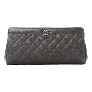 Chanel Caviar Black Leather CC Frame Medium Clutch Handbag - Picture 1 of 8