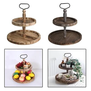 Two-Tiered Serving Tray Candy Storage Cake Stand Snack Rack Decorative Wood - Picture 1 of 4