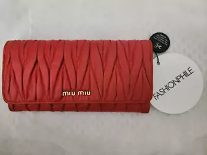Miu Miu NAPPA GHW FLAP Long Wallet 5M1109 Lambskin Red, 3rd party Authenticated - Picture 1 of 6