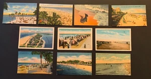 LOT OF 10 VINTAGE POSTCARDS ~ FLORIDA BEACH SCENES, PEOPLE & OCEAN - Picture 1 of 2