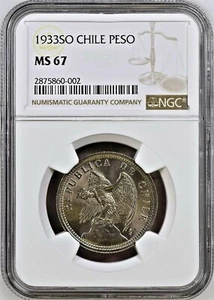 Chile - 1933SO 1 Peso NGC MS 67 Top Pop - Picture 1 of 2