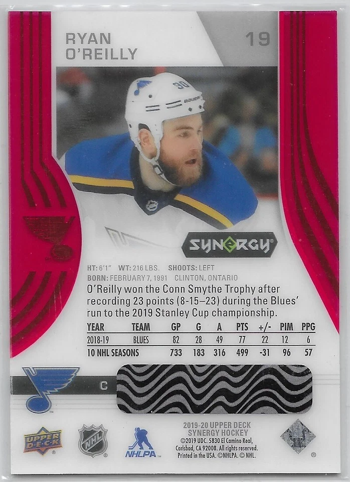 2019-20 Ryan O'Reilly Upper Deck Synergy Red Unscratched Bounty #19 - Image 1 of 1