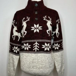 New Amongst Others Winter Deer Snow Pullover Mens Button Up Sweater Size Small - Picture 1 of 6