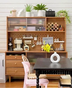 1:6 Dollhouse Miniature Wooden Sideboard Storage Cabinet Cupboard Pegboard Hooks - Picture 1 of 10