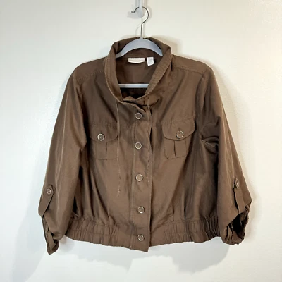 Chaqueta Abrigo Chico's Marrón Talla 3/US XL Algodón Nylon Pestaña Rompevientos Bombardero Foto 1 de 4