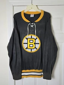 Vintage CCM NHL Boston Bruins Crewneck Pullover Sweatshirt Men's Size L Black - Picture 1 of 9