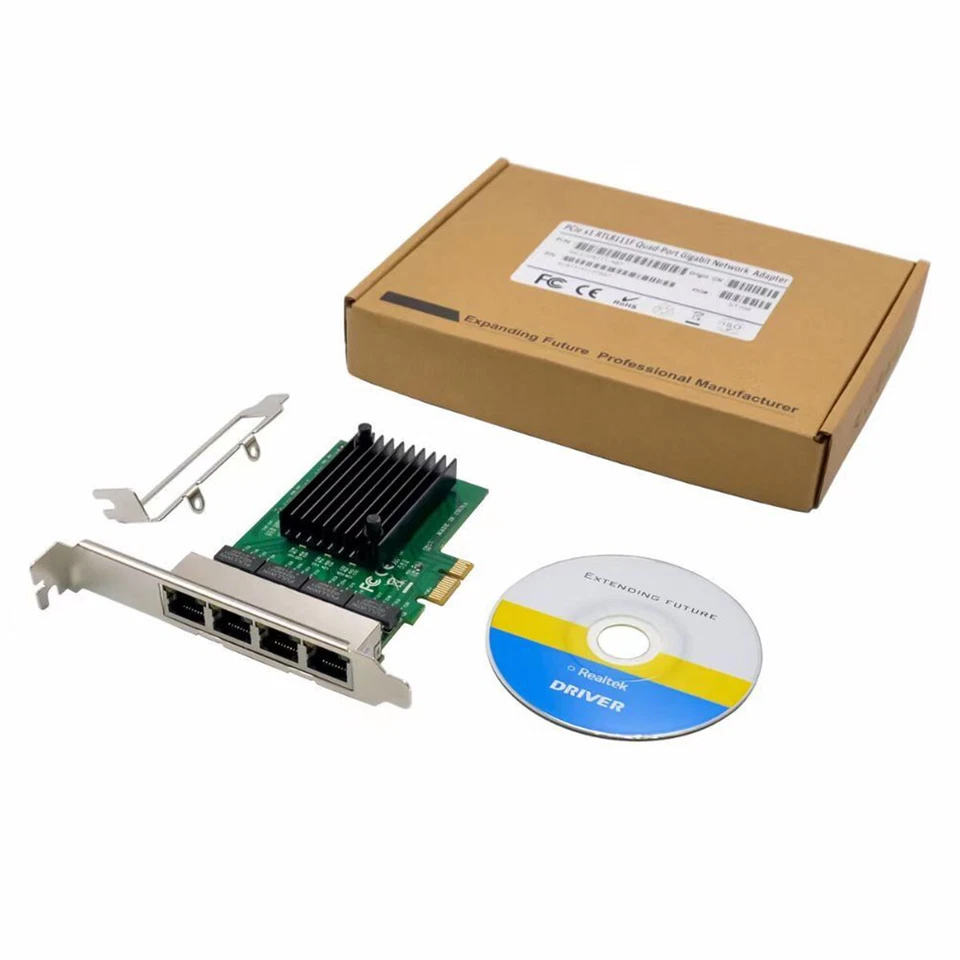Tarjeta adaptadora de red 4 puertos Gigabit Ethernet PCI-e PCIe x1 chipset NIC Realtek Foto 1 de 4