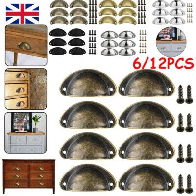 12PCS Vintage Bronze Shell Pull Cup Handles Cabinet Drawer Kitchen Cupboard Knob - Image 1 of 4