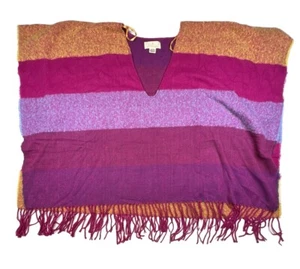 Poncho a Rayas Etiqueta Verde Quagga Flecos Talla Única Poliéster Reciclado y Acrílico - Imagen 1 de 5