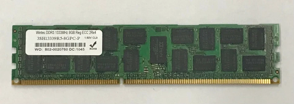Wintec 8GB (1x8GB) ECC/REG SERVER RAM PC3-10600R DDR3-1333 3SH13339R5-8GPC-P - Image 1 of 4