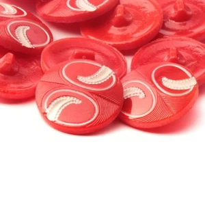 Lot (17) Vintage Czech white hand painted abstract red glass buttons 18mm - Picture 1 of 2