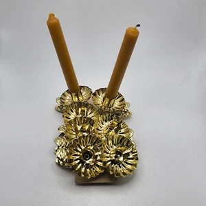 Vintage 7er Set goldfarbene Tannenzapfen Kerzenhalter Weihnachtsbaumclips mit 2 Kerzen - Bild 1 von 8