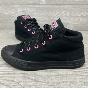 Converse Junior Size 2 Chuck Taylor All Star Black Pink Mid Top 666538F - Picture 1 of 11