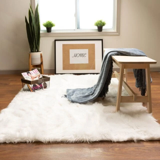 Super Area Rugs Soft and Fluffy Sheepskin Rug - White