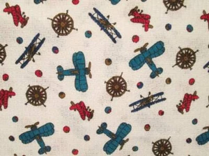 De Colección Años 70 Poliéster Tejido Blanco Aqua Rojo Aviones Marrón Volante Tela 61"W 1.5y - Imagen 1 de 7