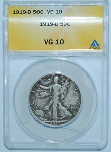 1919 D ANACS VG10 Walking Liberty Half Dollar - Picture 1 of 3