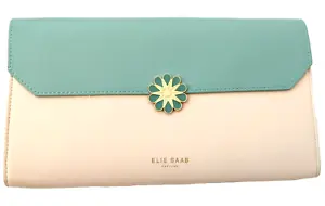 Elie Saab Cosmetic Bag Girl of Now White Blue Clutch Tolietry Purse Faux Leather - Picture 1 of 9
