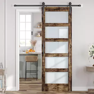 30X84 Inch Glass Sliding Barn Door Slab and 5.5Ft Hardware Kit Included, 5 Frost - Picture 1 of 7