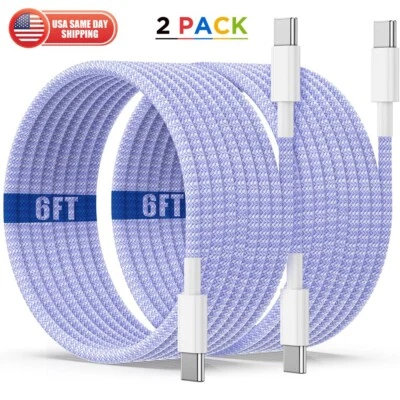2x 6ft For iPhone 16 15 Pro Max USB-C to Type C Cable Fast Charger Charging Cord - Image 1 of 4