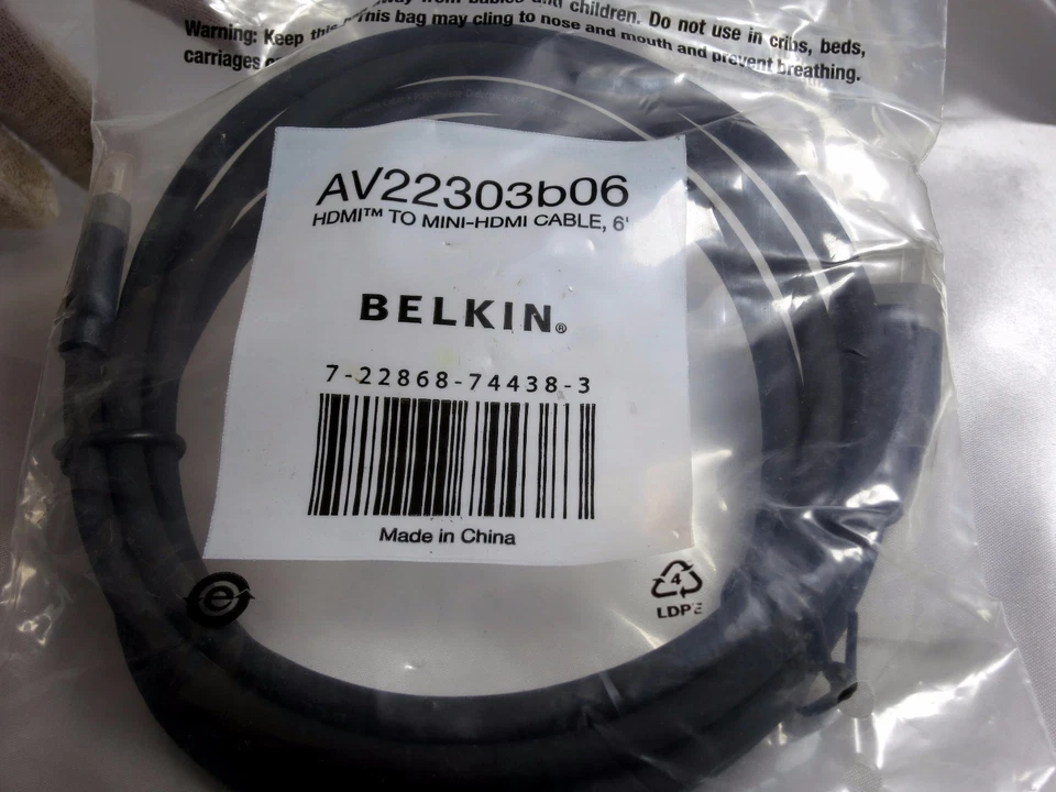 Belkin HDMI to mini-HDMI Cable 6' long ( Type C to A) AV22303B06 TV Camcorder PC - Image 1 of 1