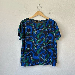 KENZO Printed Silk Blouse Women EU 38 US M Multicolor Abstract SS Boxy Preppy - Picture 1 of 8