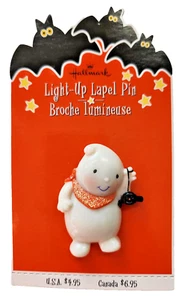 Hallmark PIN Halloween Vtg LIGHT UP GHOST with Spider 1990s Brooch HTF NEW - Picture 1 of 6