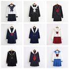 Women School Girl Sailor Uniform Set JK Long Sleeve Blouse Skirt Cosplay Costume