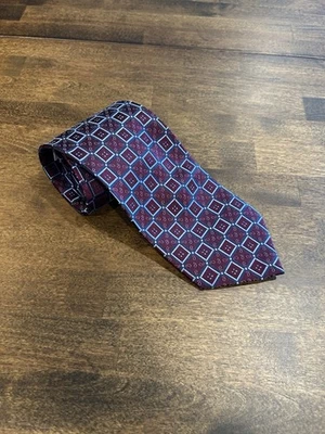 Joseph & Feiss Burgundy Geometric Silk Necktie Vintage Classic Tie Foto 1 de 3