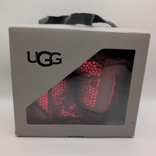 Stivaletti UGG Jesse Bow II Gel Hearts da bambina taglia 4 5 foderati in pelliccia sintetica rosso