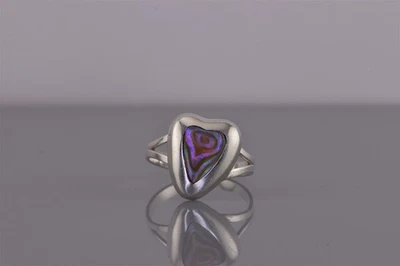 Серебро 14 мм пухлый абалон инкрустация сердце группы кольцо Mex 925 Sz: 6 - Изображение 1 из 4