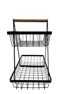 2 Tier Rack Condiment Snack Fruit Onion Vegetable Basket Storage Portable - Picture 1 of 8