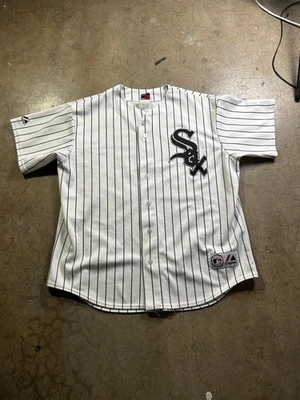 Camiseta masculina Chicago White Sox listra de giz preta branca MLB beisebol Thome 25 costurada - Imagem 1 de 4