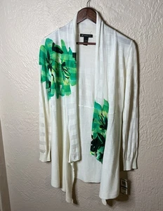 Inc Cárdigan Ligero Dobladillo Asimétrico Ruana Mujer L Marfil Verde Flores NUEVO - Imagen 1 de 14