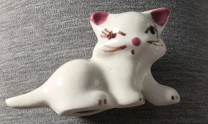 Figura de colección Rio Hondo California cerámica gato gatito gato blanco rosa moño orejas - Imagen 1 de 4