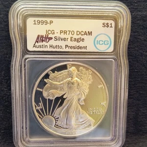 1999-P PR70DCAM American Proof Silver Eagle Coin ICG Austin Hutto White Label - Picture 1 of 4