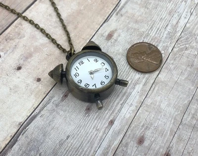 Relógio de bolso vintage bronze despertador colar quartzo com corrente e bateria de 31 " - Imagem 1 de 3