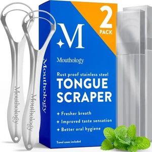 Mouthology Zungenschaber für Erwachsene (2er Pack) reduziert Mundgeruch Metallzunge S - Bild 1 von 5