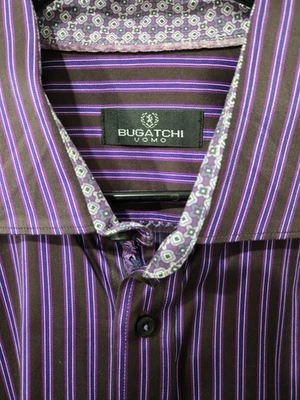 Bugatchi Uomo Men's Classic Fit All-Over Print Shirt Size XXL Striped Burgundy - Image 1 of 4