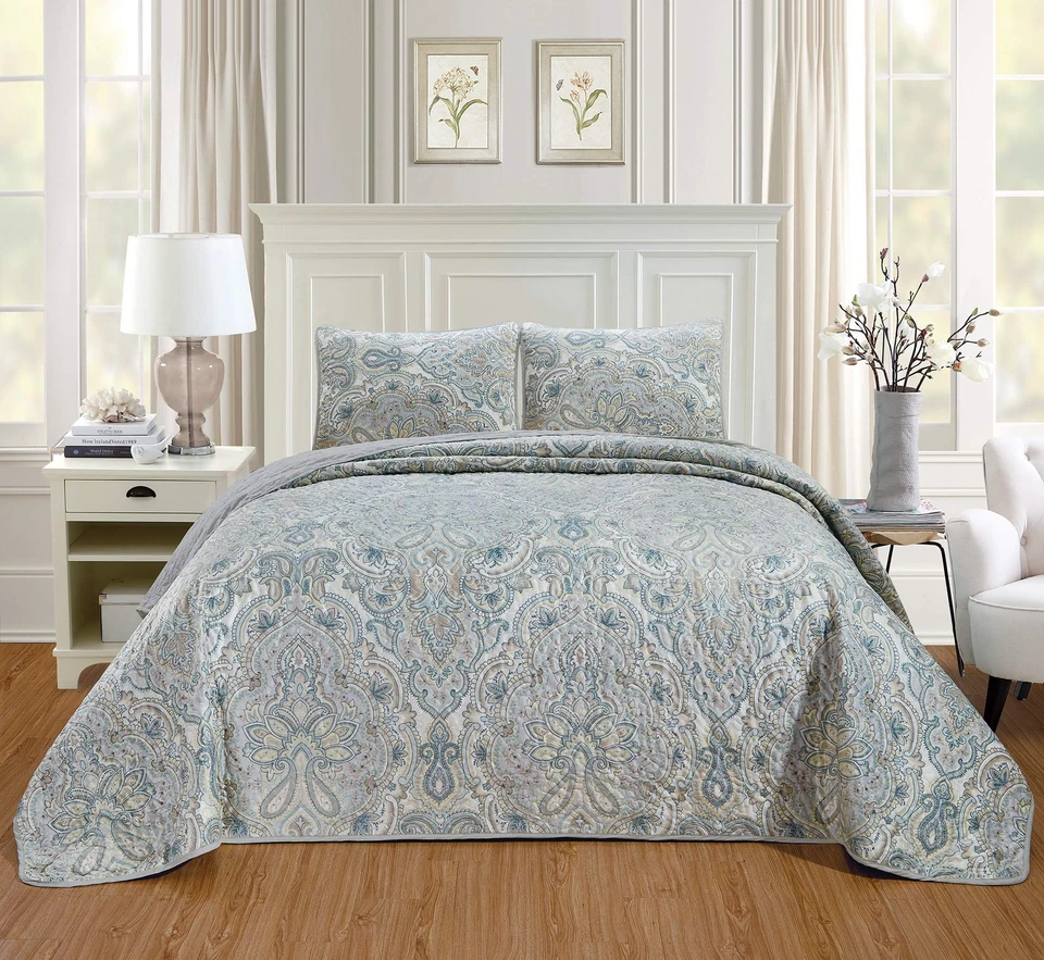 GrandLinen - 3-Piece Oversize King (115 X 95) Quilt Set Microfur Bedspread Co... - Image 1 of 2