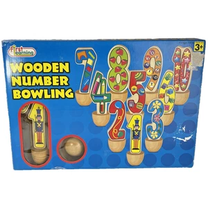 New Wooden Number Bowling Set Toy. First Learning. 11 Piece Set W/ Ball 6" Tall - Picture 1 of 10