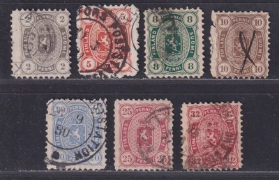 Finland Scott 17-23 Used 1875-1881 Coat of Arms Perf 11 7 Stamps SCV $223 - Image 1 of 2