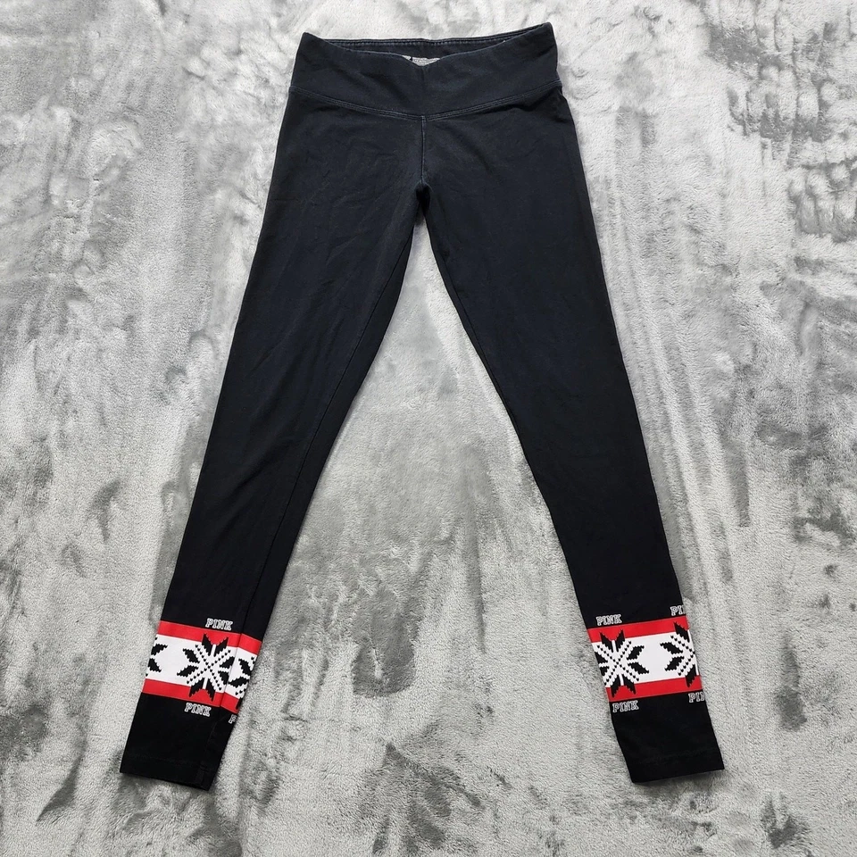 Pantalones de yoga ROSA Victoria's Secret para mujer S negro rojo blanco Fair Isle copo de nieve Foto 1 de 4